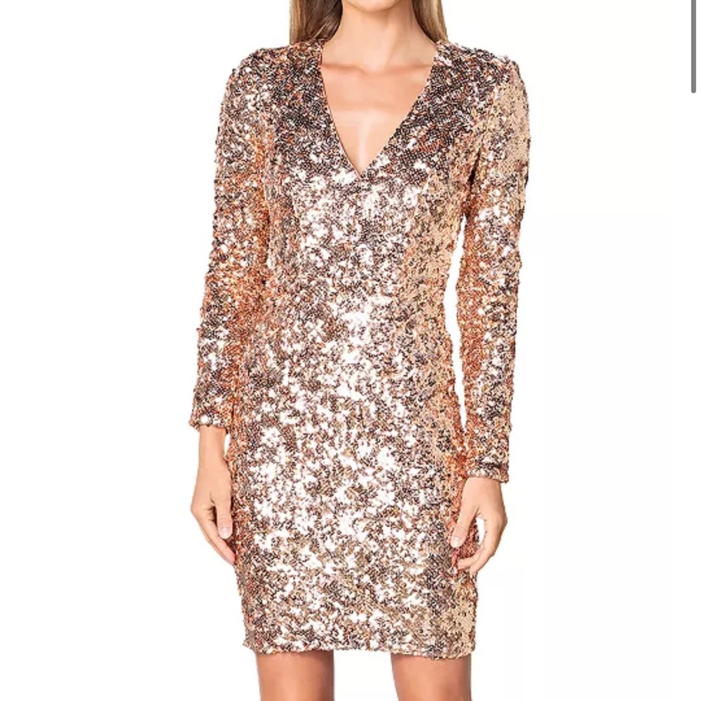 Dress the Population Rose Gold Sequin Long Sleeve Dress